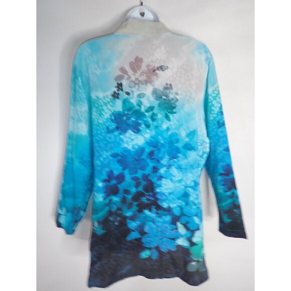 Soft Surroundings Blue Watercolor Floral Print Silk Blouse Size L‎ Career - Picture 5 of 6